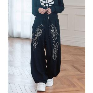 スウェットパンツ ジャージ カーブロゴバレルレッグパンツ レディース