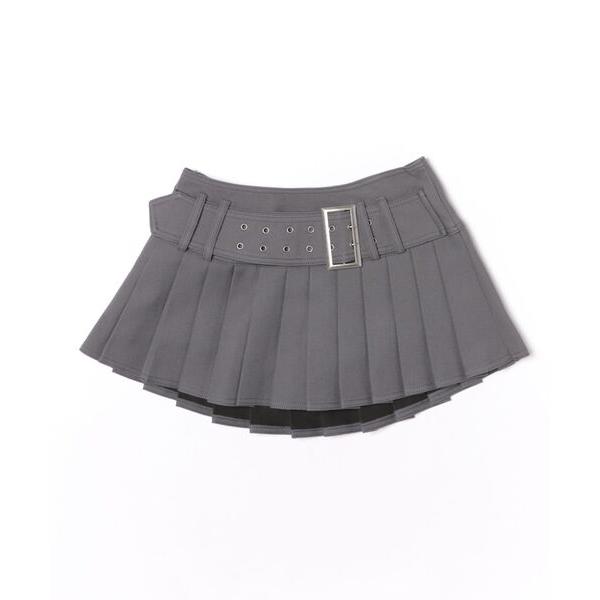 デニムスカート アイレットベルトプリーツミニスカパン