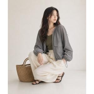 ジャケット ノーカラージャケット 「KONVINI select」シアーブルゾン ライトアウター ジップアップ ジャケット 薄手 長袖 ボリュームスリーブ ドロスト き…