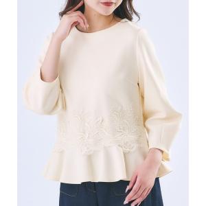 tシャツ パールライトダンボール_レース付ペプラムトップス レディース