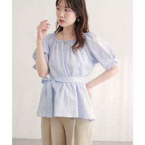 ブラウス シャツ 袖タックペプラムブラウス レディース