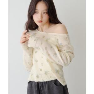 アンサンブル 「着回し力/花柄＆無地」モヘアフラワーアンサンブルニット