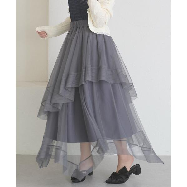 ロング スカート 夏 asymmetry tulle long skirt / アシメチュールロング...