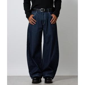 ワイドパンツ ジーンズ 「NYS」ヒッコリー バレルレッグワイドパンツ カーブパンツ ストライプ メンズ レディース