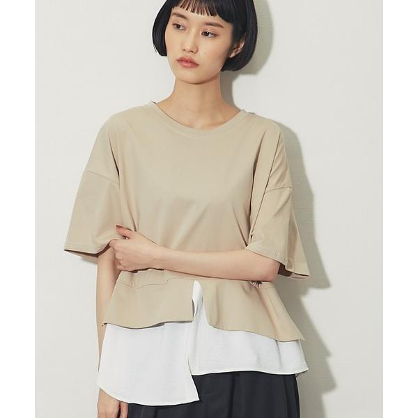 tシャツ 半袖 裾シャツドッキング レイヤード風ヘムスリットTシャツ レディース