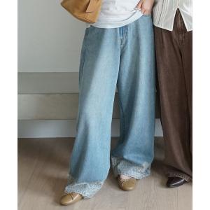 ワイドパンツ ジーンズ デニム デニムパンツ GOODデニムレースワイドパンツ/822009 レディース