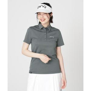 ポロシャツ ポロ 「PING APPAREL」ストレッチダルブラ三角幾何学柄ジャカード半袖ポロシャツ (LADIES) レディース