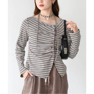 tシャツ チョーカー付き前ギャザーロンT レディース