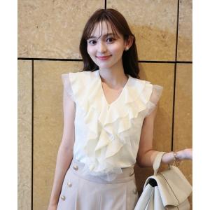 tシャツ No-sleeve ruffle frill knit/ノースリーブラッフルフリルニット レディース