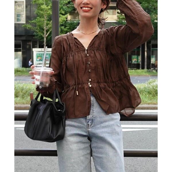 ブラウス シャツ スキッパーギャザーブラウス レディース