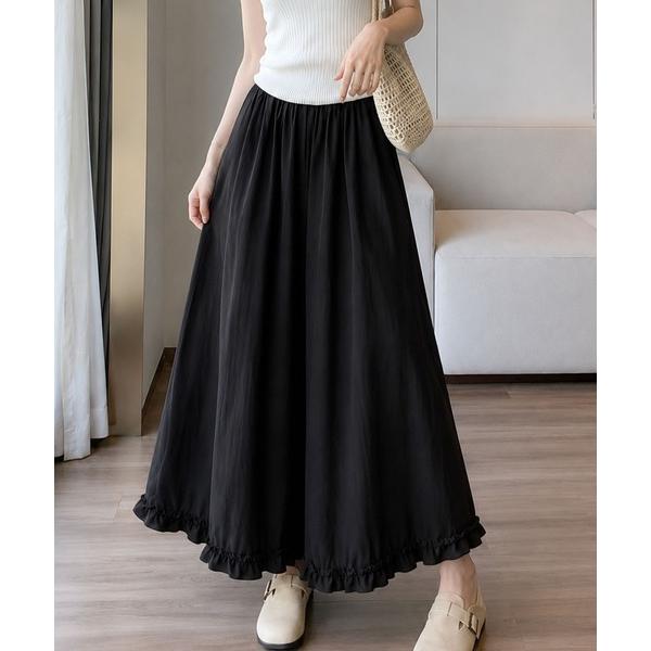 ワイドパンツ パンツ スタイルアップしながら動きやすい 裾フリルスカーチョパンツ レディース