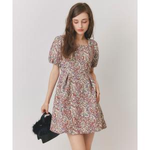 ワンピース 半袖 ゴブランライクミニフラワーフレアワンピース