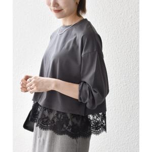 tシャツ 「洗濯機可能」ジップ レース ヘム ロングスリーブ TEE レディース