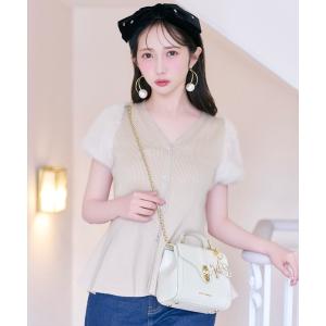 カーディガン 夏 半袖 「8/7(fri)発売」ファースリーブペプラムニットカーディガン レディース