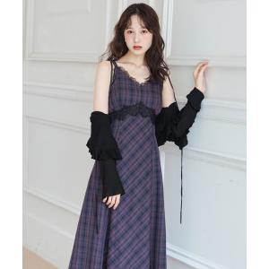 ワンピース レーストリムチェックキャミワンピース