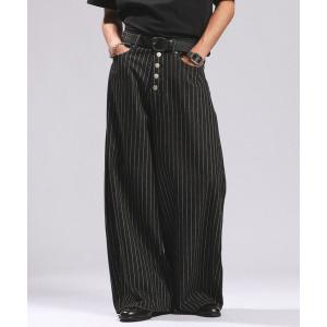 ワイドパンツ ジーンズ 10OZ DENIM  STRIPED CURVED PANTS/10ozデニム/ストライプ柄カーブパンツ メンズ