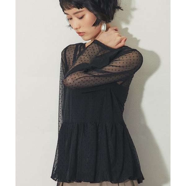 tシャツ 裾バルーンフロッキードットチュールシアートップス レディース