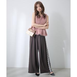 ワイドパンツ パンツ サイドレースラインワイドパンツ レディース