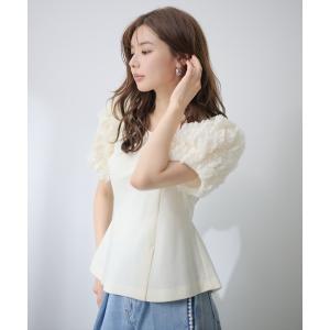 tシャツ 半袖 フリルスリーブペプラムカットプルオーバー レディース