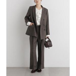 ワイドパンツ パンツ シャンブレーシャークスキンタックセミワイドパンツ(セットアップ可) レディース