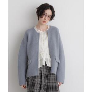 ジャケット ノーカラージャケット ウォッシャブルウールフォックスリバーニットジップジャケット レディース