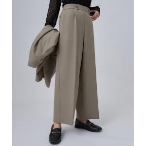 ワイドパンツ パンツ 「洗濯後しわになりにくい/着丈選べる/セットアップ可」ウールフィール センタープレスワイドパンツ レディース