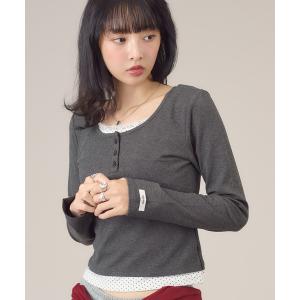 ヘンリーネック tシャツ レイヤードヘンリー長袖トップス レディース