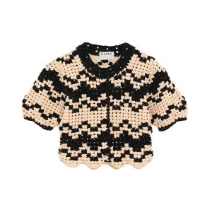 カーディガン 半袖 「CLANE/クラネ」MALL BORDER HAND CROCHET KNIT CARDIGAN/ハンドクロシェニットカーディガン レディース