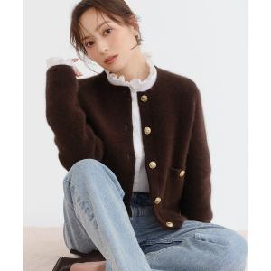 ジャケット ノーカラージャケット ラクーンノーカラーニットジャケット レディース