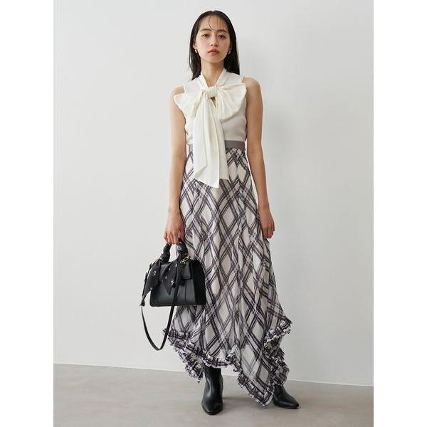 ロング スカート シフォンチェックイレヘムスカート