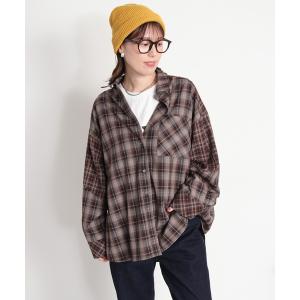 ブラウス シャツ パネルチェックオーバーシャツ レディース