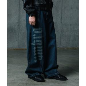 ワイドパンツ ジーンズ ALAND×UMBRO／フェードレターロゴパンツ メンズ