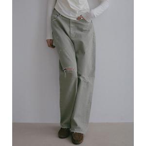 ワイドパンツ ジーンズ デニム デニムパンツ ディストレストストレートデニム レディース