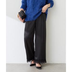 ワイドパンツ パンツ ストライプサテンレースイージーパンツ レディース