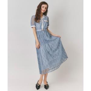 ワンピース 半袖 バイカラーレースプリーツロングワンピース