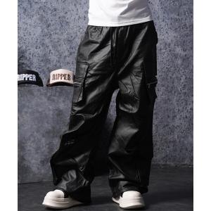 ワイドパンツ カーゴパンツ コーティングストレッチPU ワイドカーゴパンツ / Coated Stretch PU Wide Cargo Pants メンズ レディース