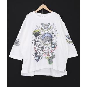 tシャツ ScoLar(スカラー) スケッチ柄 ドルマンプルオーバー レディース