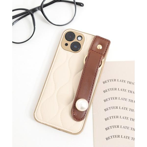 スマホケース 落下防止 レザー調ベルト付キルティングiPhoneケース