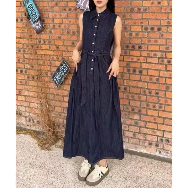 ワンピース デニムノースリーブワンピース