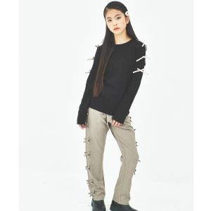 パンツ 杢ツイルリボンロングパンツ キッズ 子供服 女の子