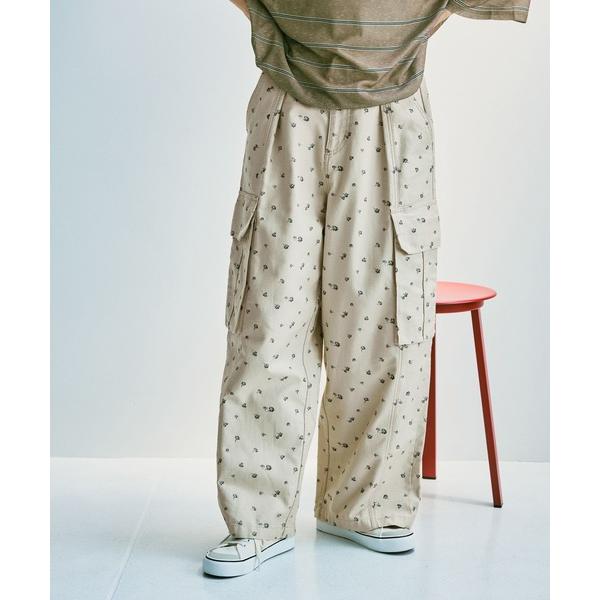 ワイドパンツ カーゴパンツ プリントバックサテンカーゴ レディース