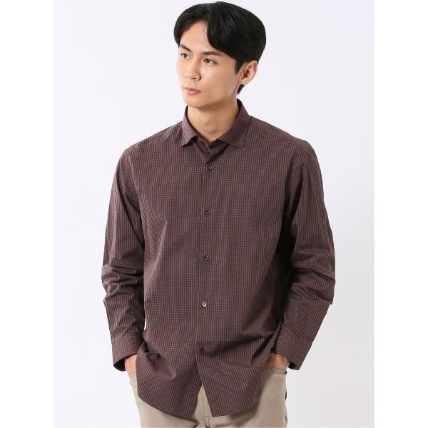 シャツ シャツ 長袖 メンズ ストレッチ 綿 コットン ブロード ワイドカラー プリント 総柄 チェ...