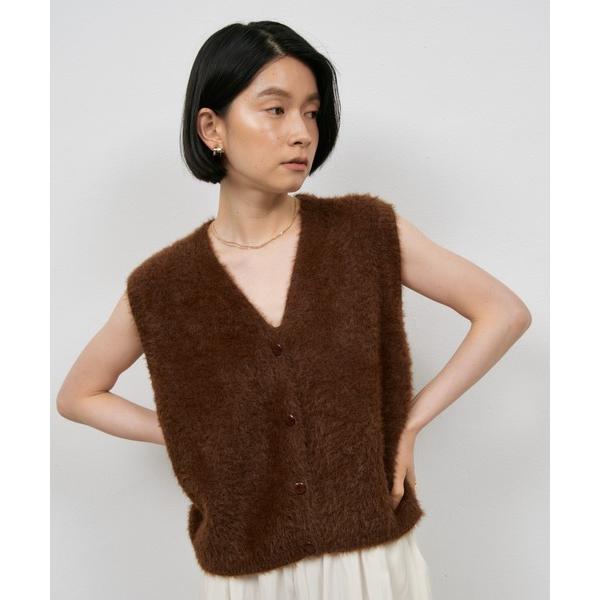 ベスト ジレ シャギーVネックニットベスト レディース