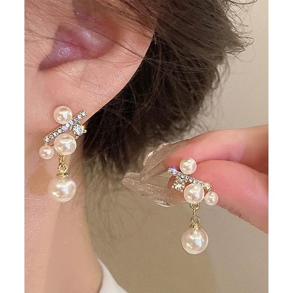 ピアス 「M2SUQARED/エムツースクエア」パールシルバーストーンピアス/ドロップピアス レディ...