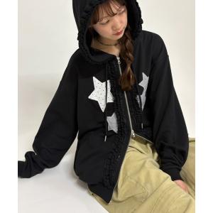 パーカー 「フリル/6色展開/EC限定カラーあり/新色追加」星柄パッチワークパーカー レディース