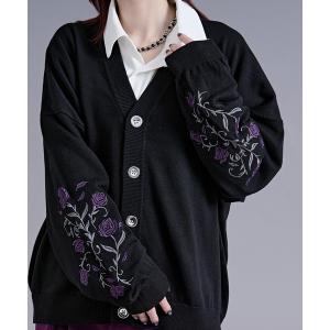 カーディガン ローズ刺繍メタルボタンカーディガン メンズ レディース