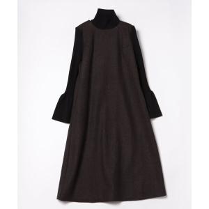 「LANVIN en Bleu」 長袖ワンピース 38 ブラック レディース