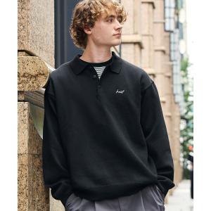 ポロシャツ 「HECT」Sweat-Like Oversized Knit Polo / スウェットライク ワンポイント刺繍 オーバーサイズ ニットポロ「静電防止・マシンウォッシャブル」
