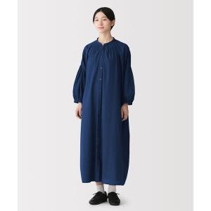 ワンピース 婦人 綿ピンタック インディゴ染め七...の商品画像