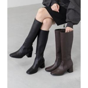 ロング ブーツ -晴雨兼用 - スクエアトゥ 美シルエットバックストレッチロングブーツ レディース